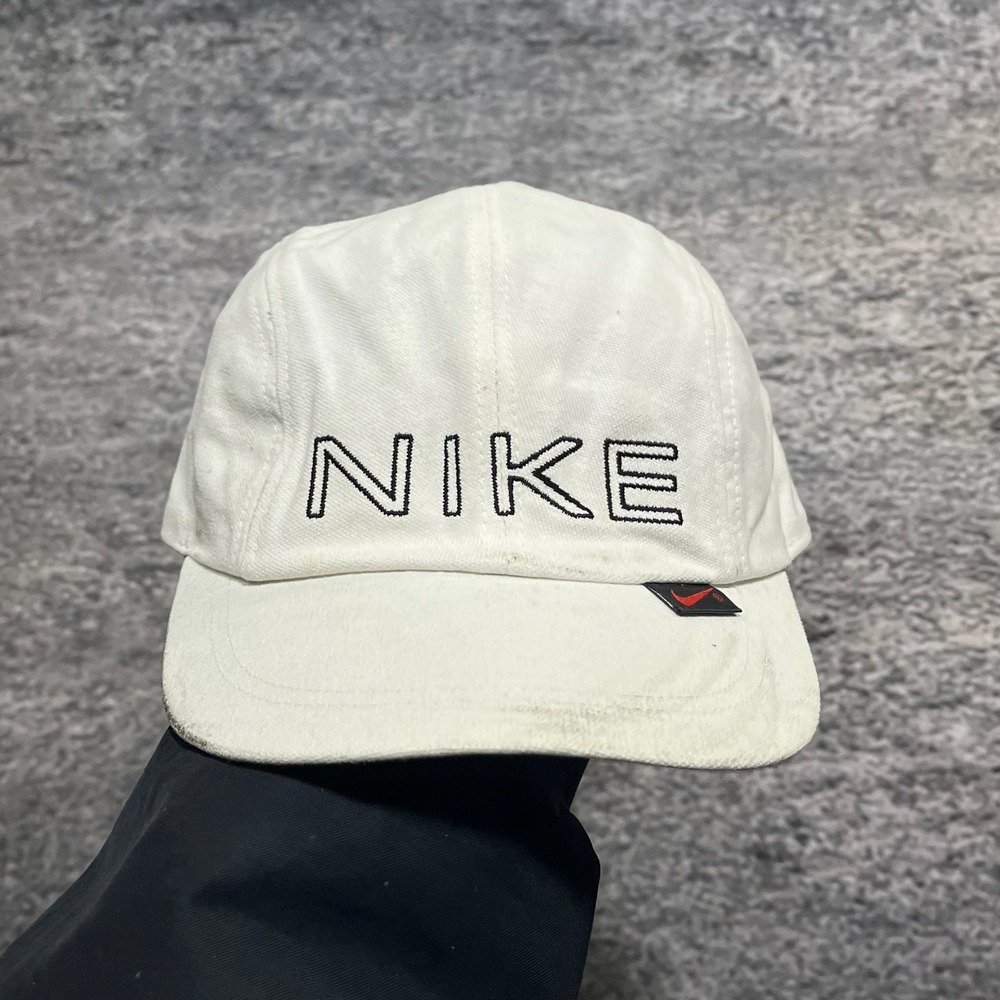 Vintage 90s Nike Hat White Embroidered Logo Spell Out‎ Sporty Adjustable Cap